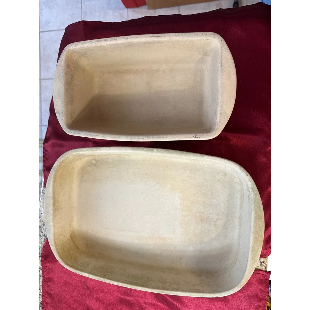 Pampered Chef Stoneware Set Rectangular Baker 0913 and Loaf Pan 076 USA Made